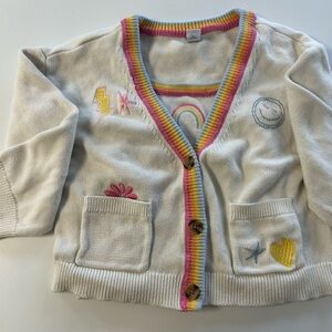 Kids Cream Cardigan Set with Rainbow Trim